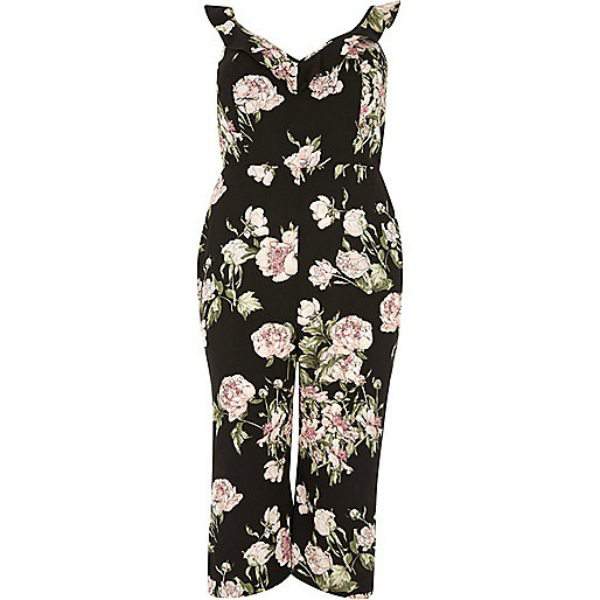 7 Stylish Spring Plus Size Must-Haves From River Island- Black Floral Back Tie Culotte Jumpsuit