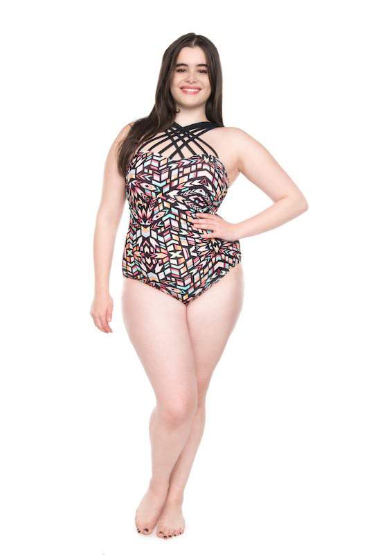 Strappy Halter One-Piece Plus Size Swimsuit at MoxiBlu