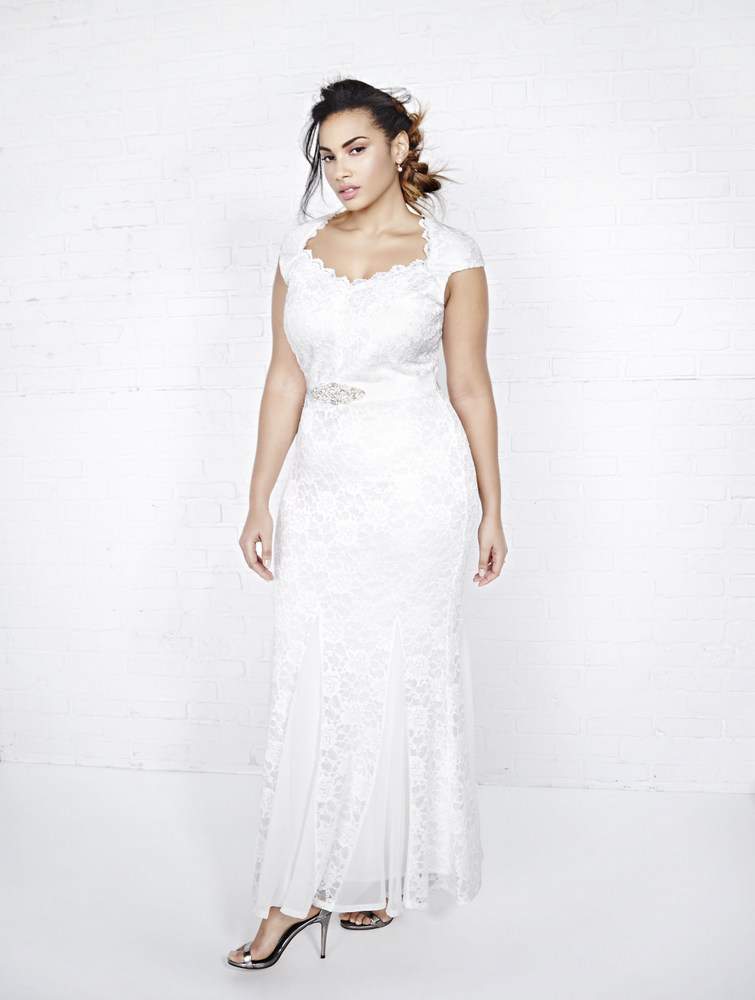 Addition Elle Violets & Roses Plus Size Lace Wedding Dress with Sweetheart Neckline