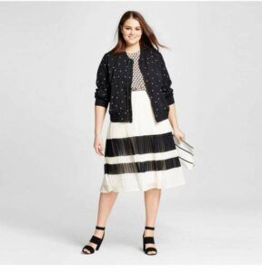 Women's Plus Size Striped Pleated Midi Skirt