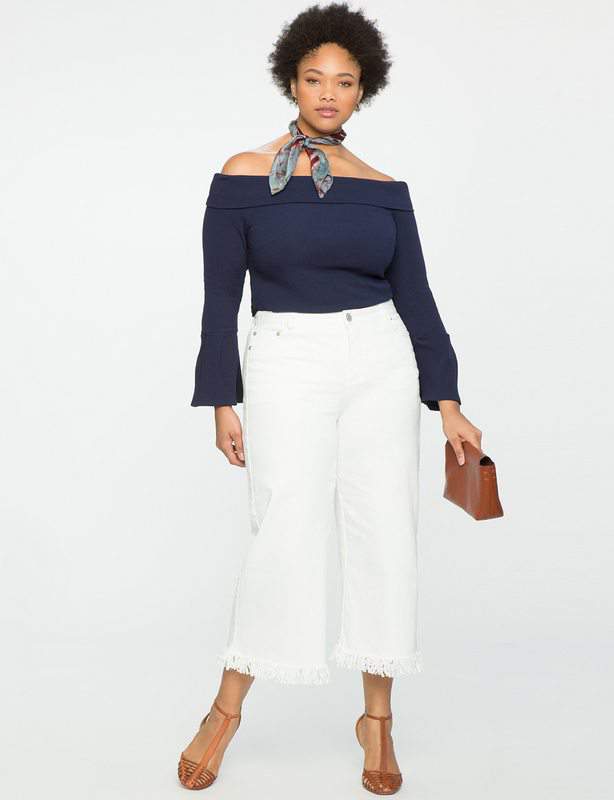 Wide Leg Fringe Denim Culottes