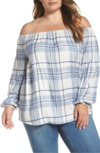 TWO by VINCE CAMUTO Plaid Off the Shoulder Blouse