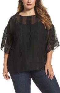 VINCE CAMUTO Dot Jacquard Ruffle Sleeve Blouse