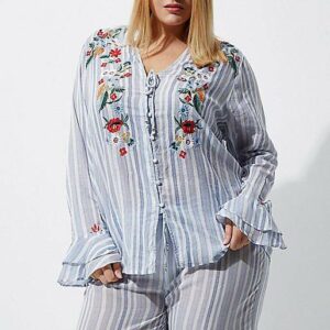 River Island Blue Strip Pajama Suit