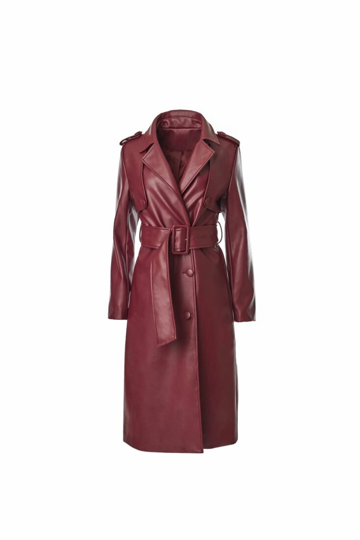 Faux Leather Maroon Trench