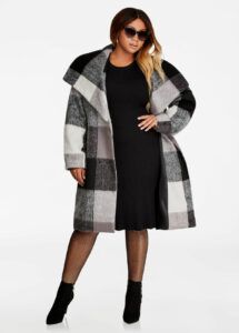 Plaid Wool Double Breasted Plus Size Coat