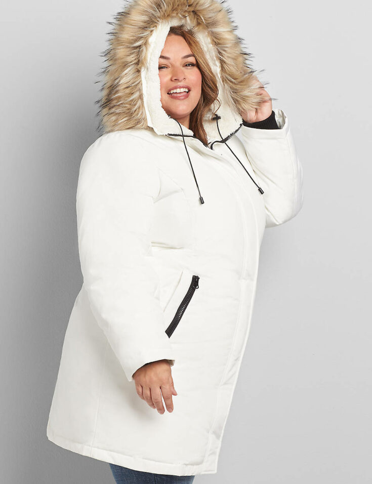 Plus Size Winter Coats Faux Fur Trim Hooded Parka Coat
