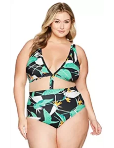 Womens Plus Size Swimwear Mesh Center One Piece Swimsuit from Coastal Blue