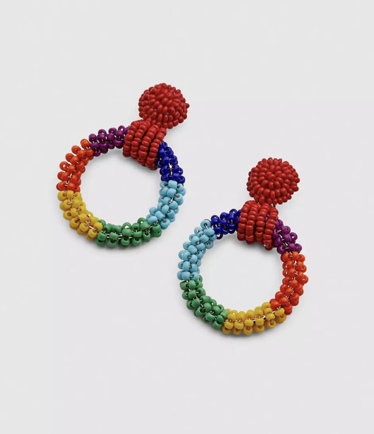 Rainbow Beaded Drop Circle Earrings