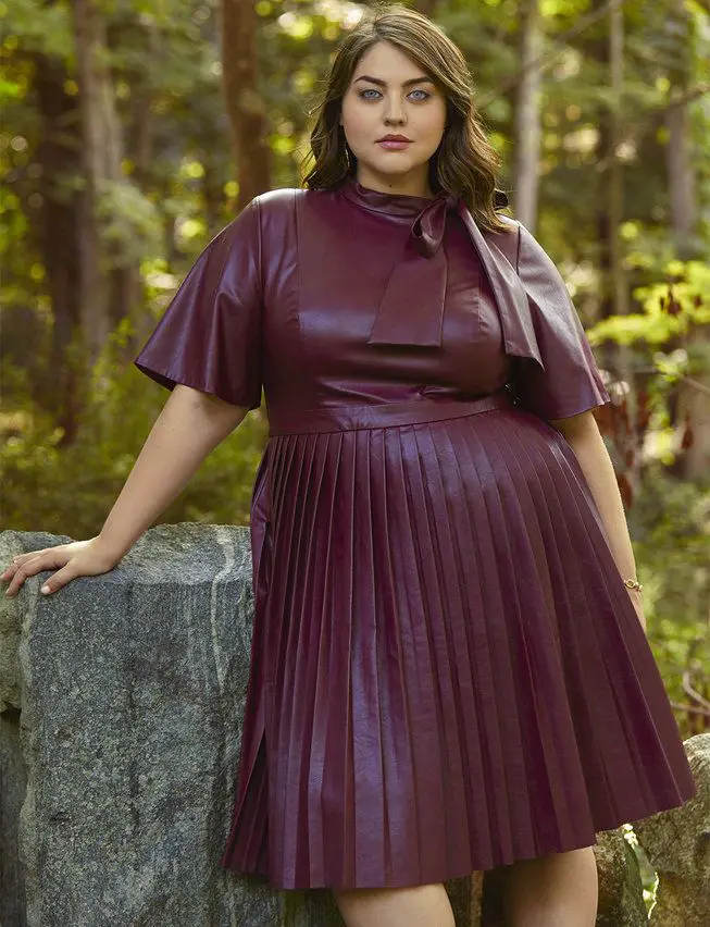Faux Leather Tie Neck Dress