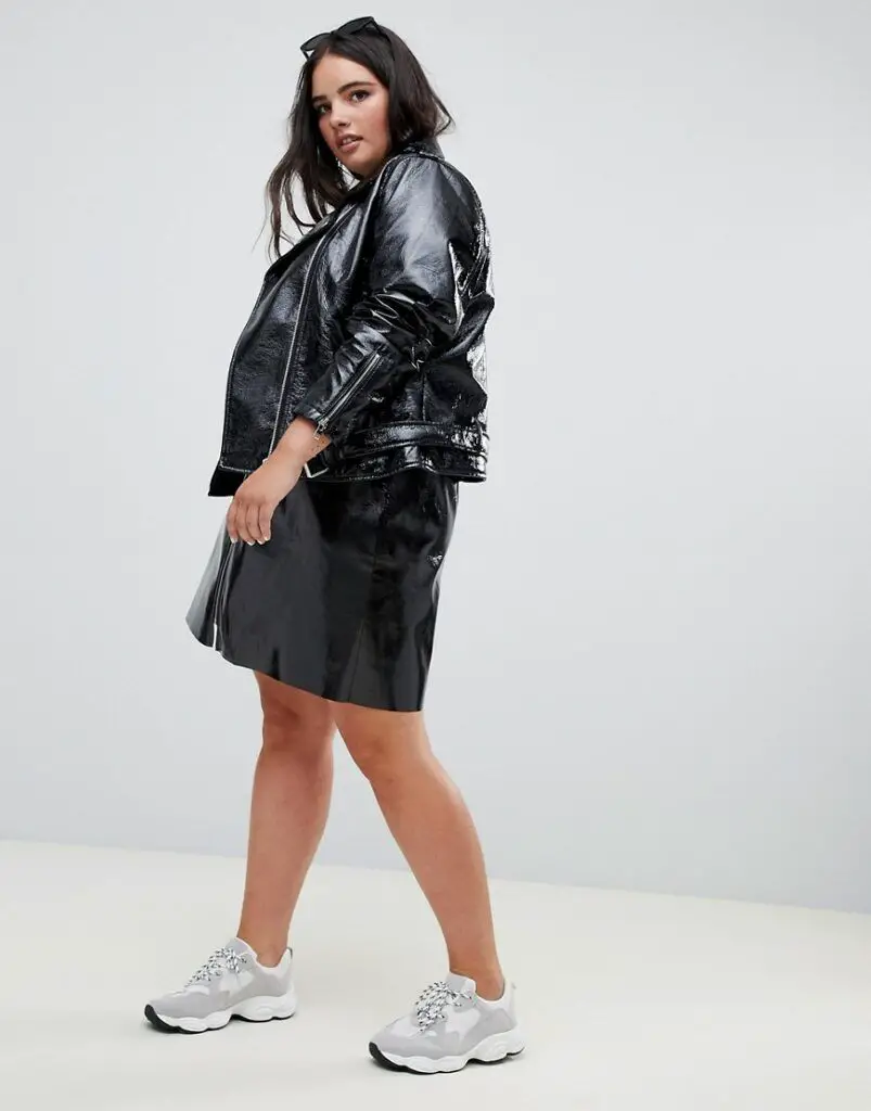 Zizzi patent plus size leather biker jacket