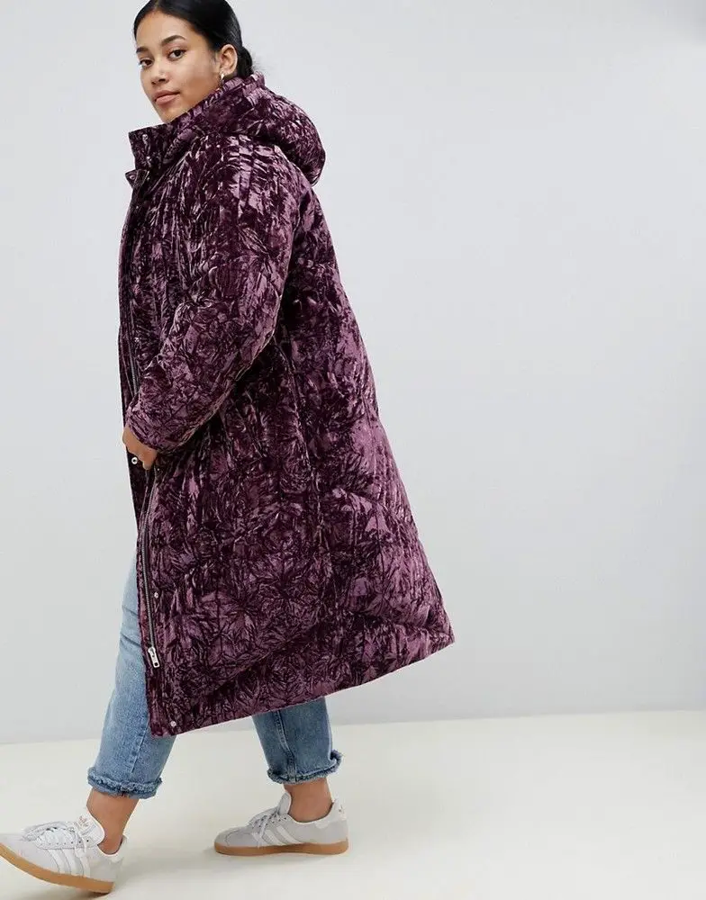 Fall's Bold Hued and Non Black Plus Size Coats to rock-ASOS DESIGN Curve longline velvet padded jacket