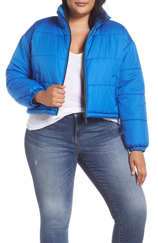 Fall's Bold Hued and Non Black Plus Size Coats to rock- BP. Crop Puffer Jacket