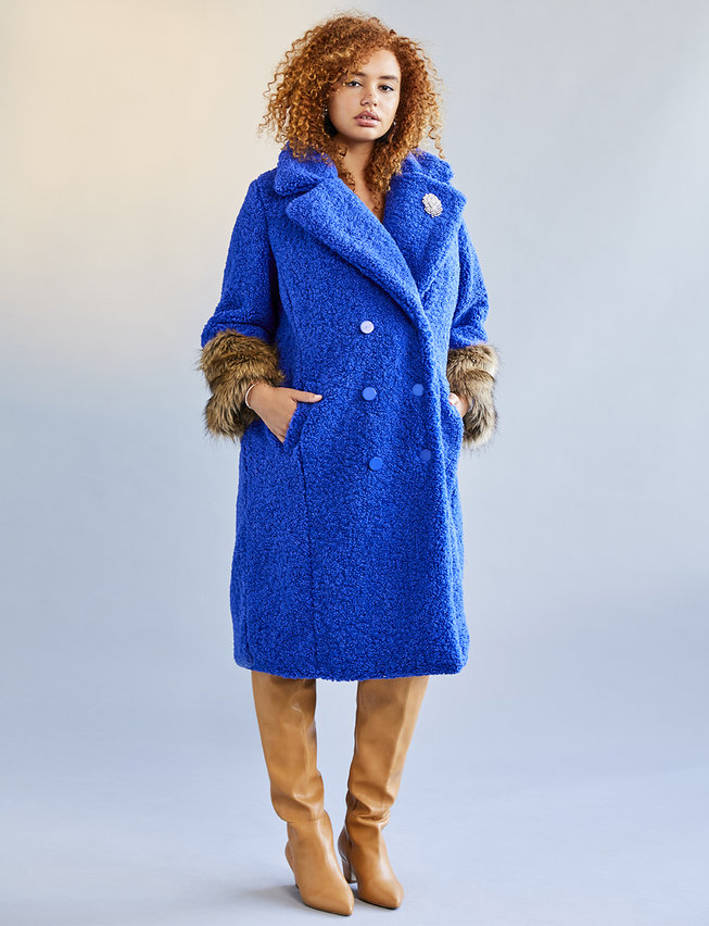Eloquii Plus Size Boucle Coat With Fur Cuffs