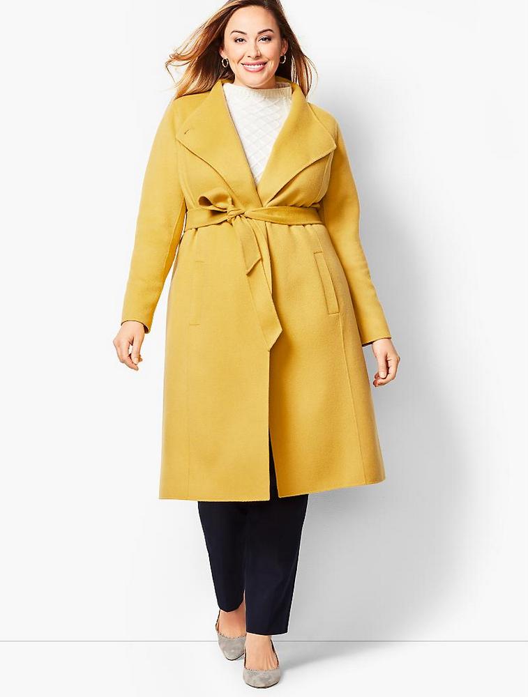 Fall's Bold Hued and Non Black Plus Size Coats to rock- Double-Face Wool Belted Coat
