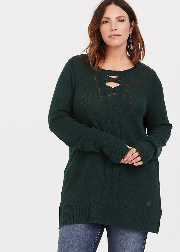 Cute Plus Size Sweaters for Fall-Outlander Green Cable Knit Tunic