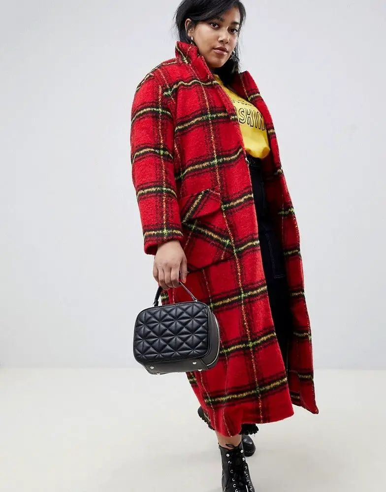 Fall's Bold Hued and Non Black Plus Size Coats to rock- Glamorous Curve longline coat in bright check