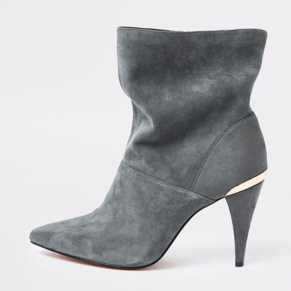 13 Must Rock Wide Width booties for the Fall- Grey wide fit suede slouch cone heel boots