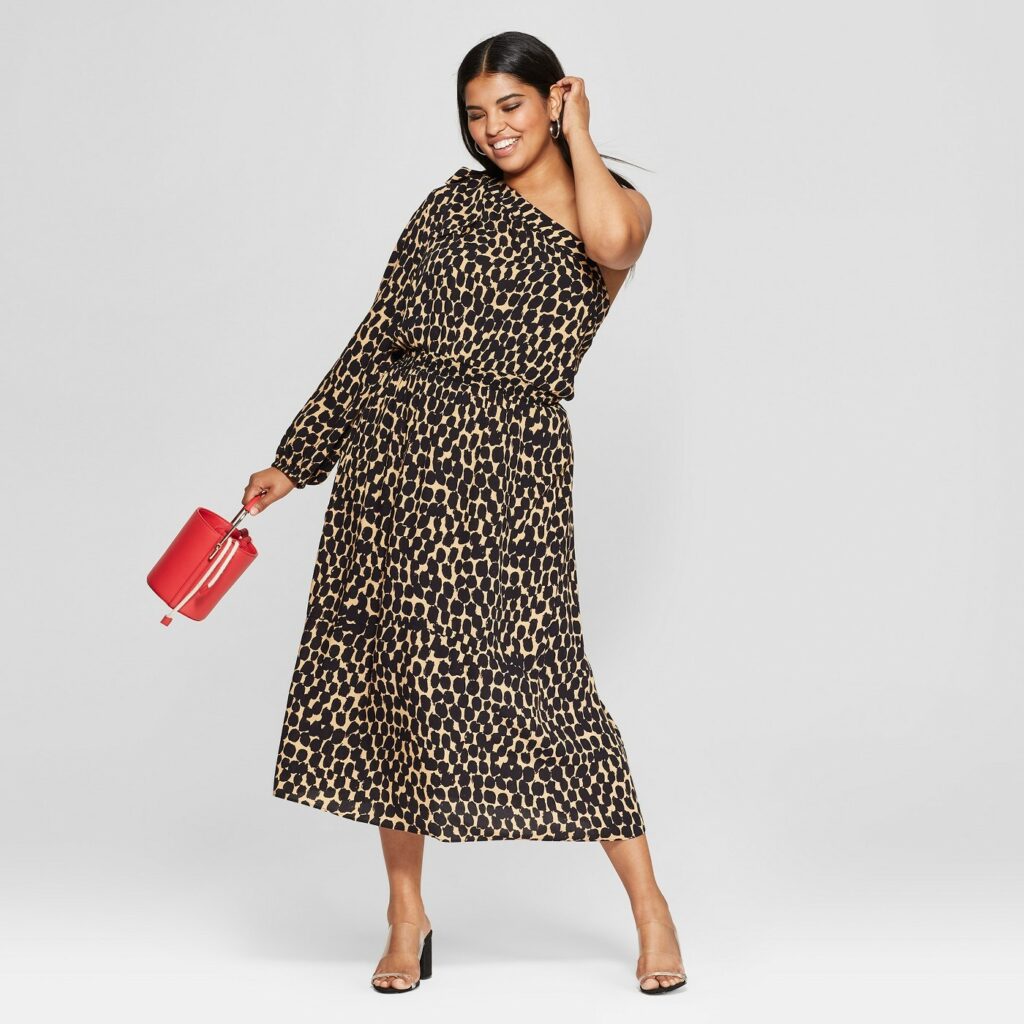 Love a Plus Size Leopard Print, then Check These Out- Leopard Print Long Sleeve One Shoulder Midi Dress