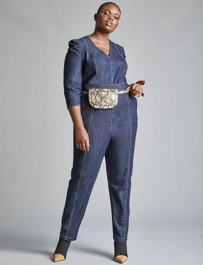 Puff Sleeve Denim Jumpsuit