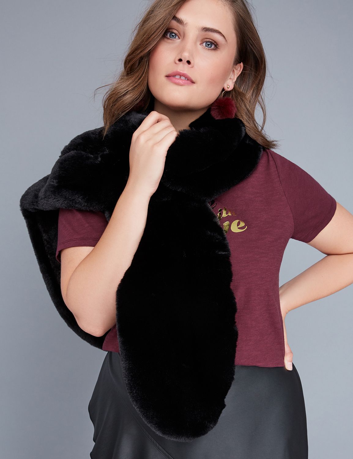 Lane Bryant Plus Size Cold Weather Fashion Finds- Fast Lane Smooth Faux Fur Pull-Through Scarf