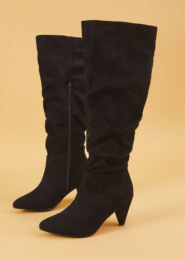 Lane Bryant Plus Size Cold Weather Fashion Finds- Faux Suede Tall Slouch Heeled Boot