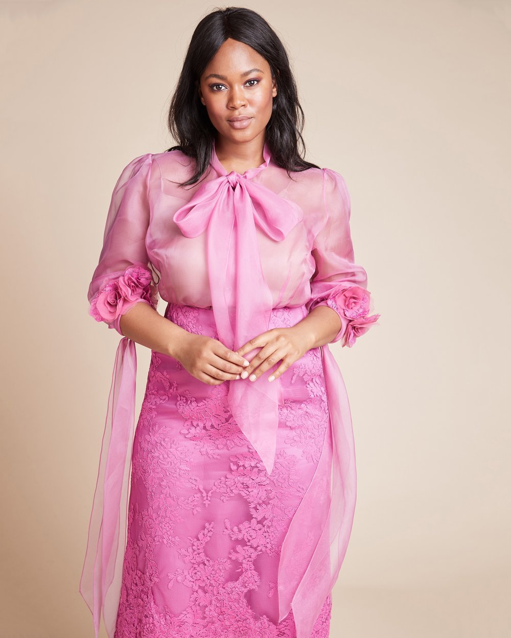 Luxury Plus SIze Fashion Finds at 11 Honore: MARCHESA Silk Organza Plus Size Blouse