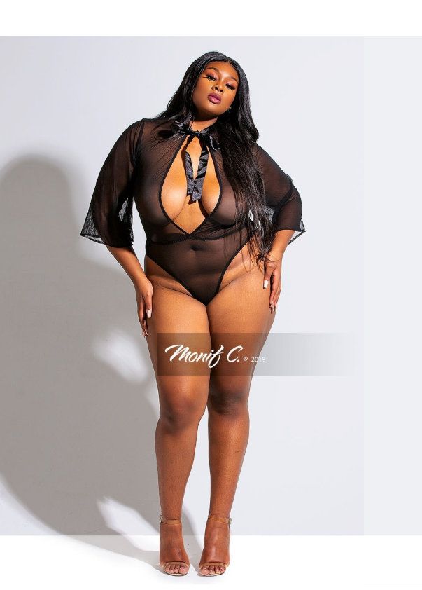 Monif C Mina Plus Size Sheer Bodysuit Lingerie
