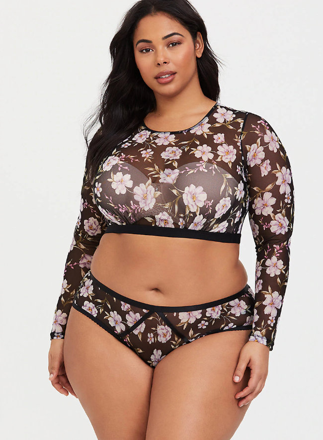 Black Floral Strappy Mesh Hipster Panty 