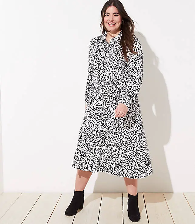 Plus Size Fashion for Women Over 40- LOFT PLUS LEOPARD PRINT TIE WAIST SHIRTDRESS