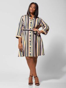 7 Plus Size Spring Dresses from Fashion to Figure- Dinah Striped Plus Size Shirt Dress