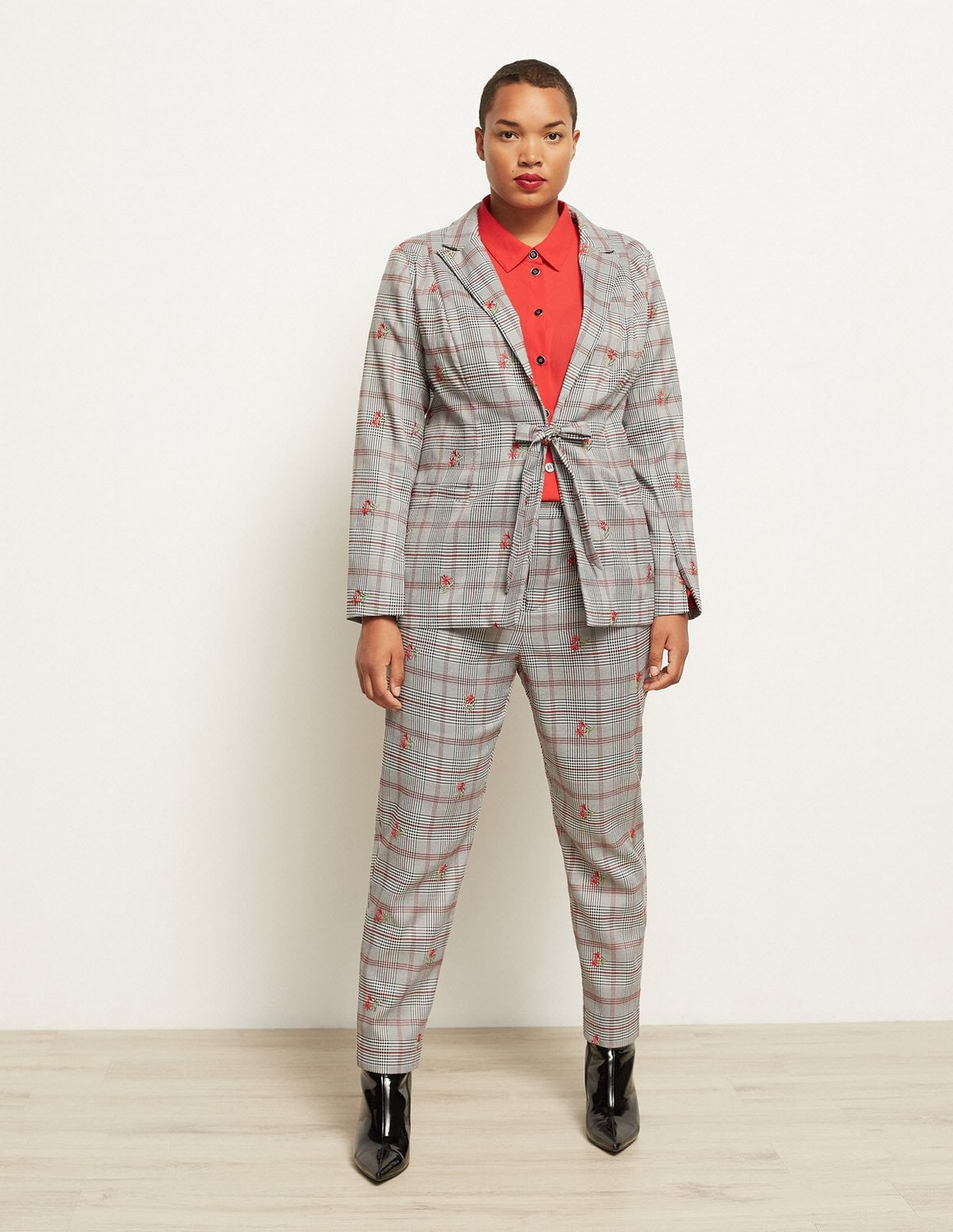 Plus Size Suiting for Spring- Manon Baptiste Embroidered Check Blazer & Trousers