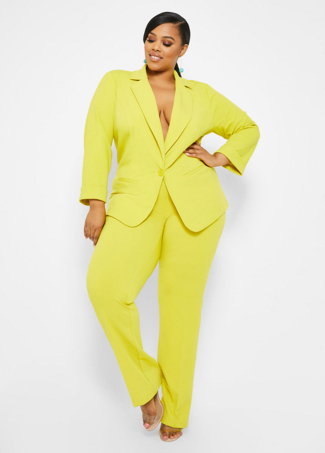 Spring Plus Size Suiting- Tall Single Button Blazer and Straight Leg Pant