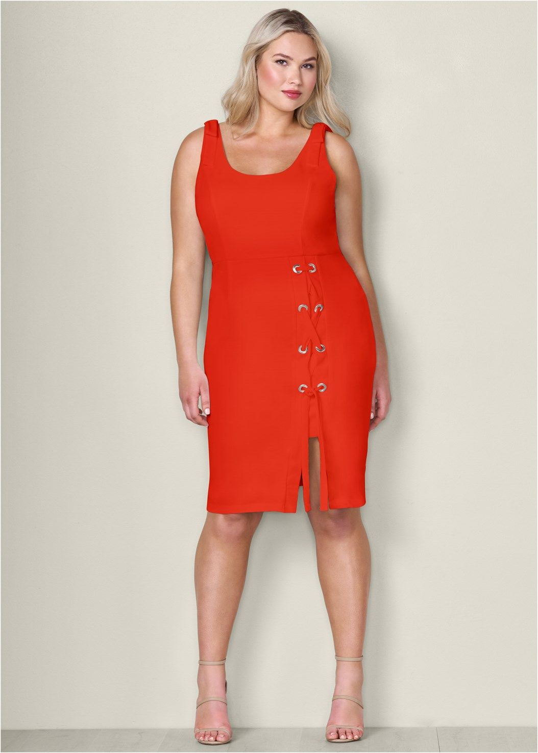 Ruched Mesh Bodycon Dress in Red, VENUS