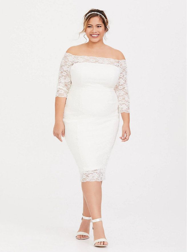Special Occasion Ivory Lace Off Shoulder Bodycon Dress