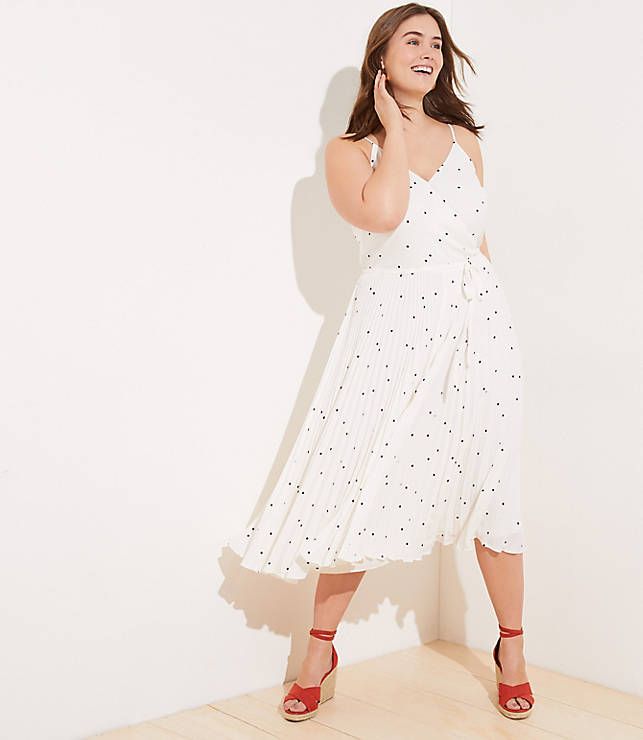 LOFT Plus Dotted Pleated Wrap Midi Dress