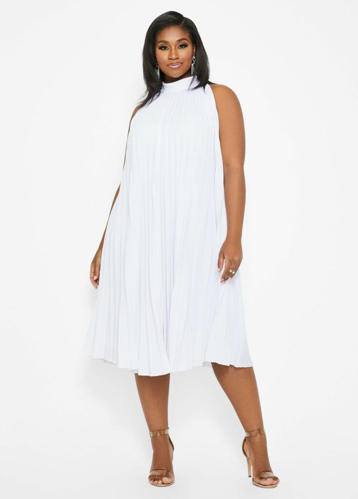 Plus Size Pleated Mock Neck Dress