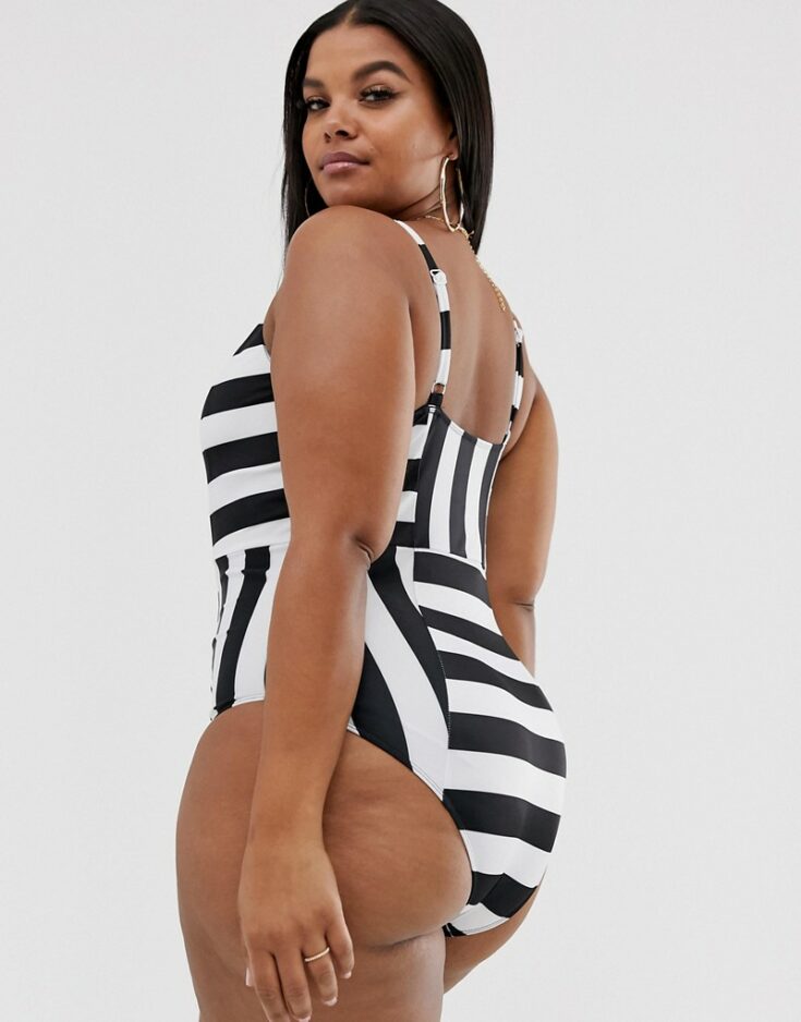 Wolf Whistle Curve Exclusive Eco stripe swimsuit in black white