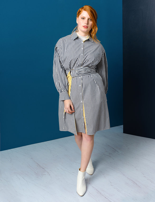 eloquii semi annual clearance- Belted Shirtdress with Contrast Stripe