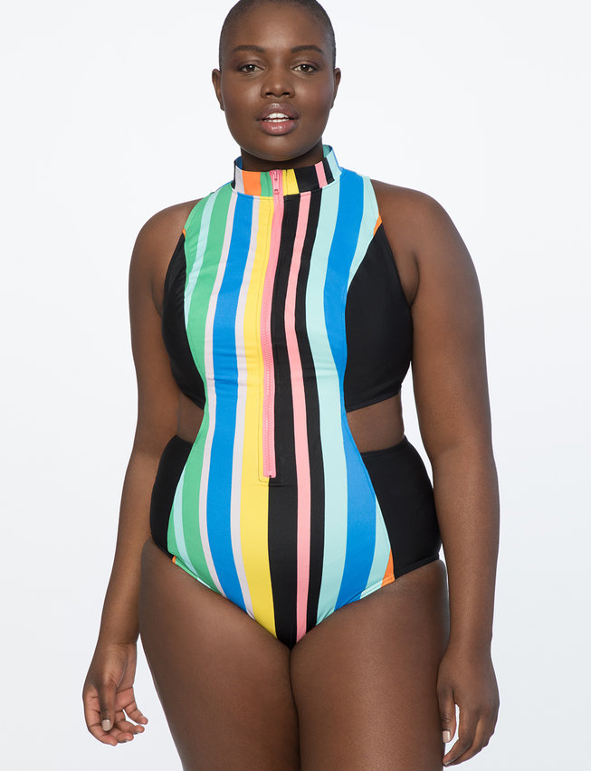 eloquii semi annual clearance- Colorblock One Piece Swimsuit with Cutouts