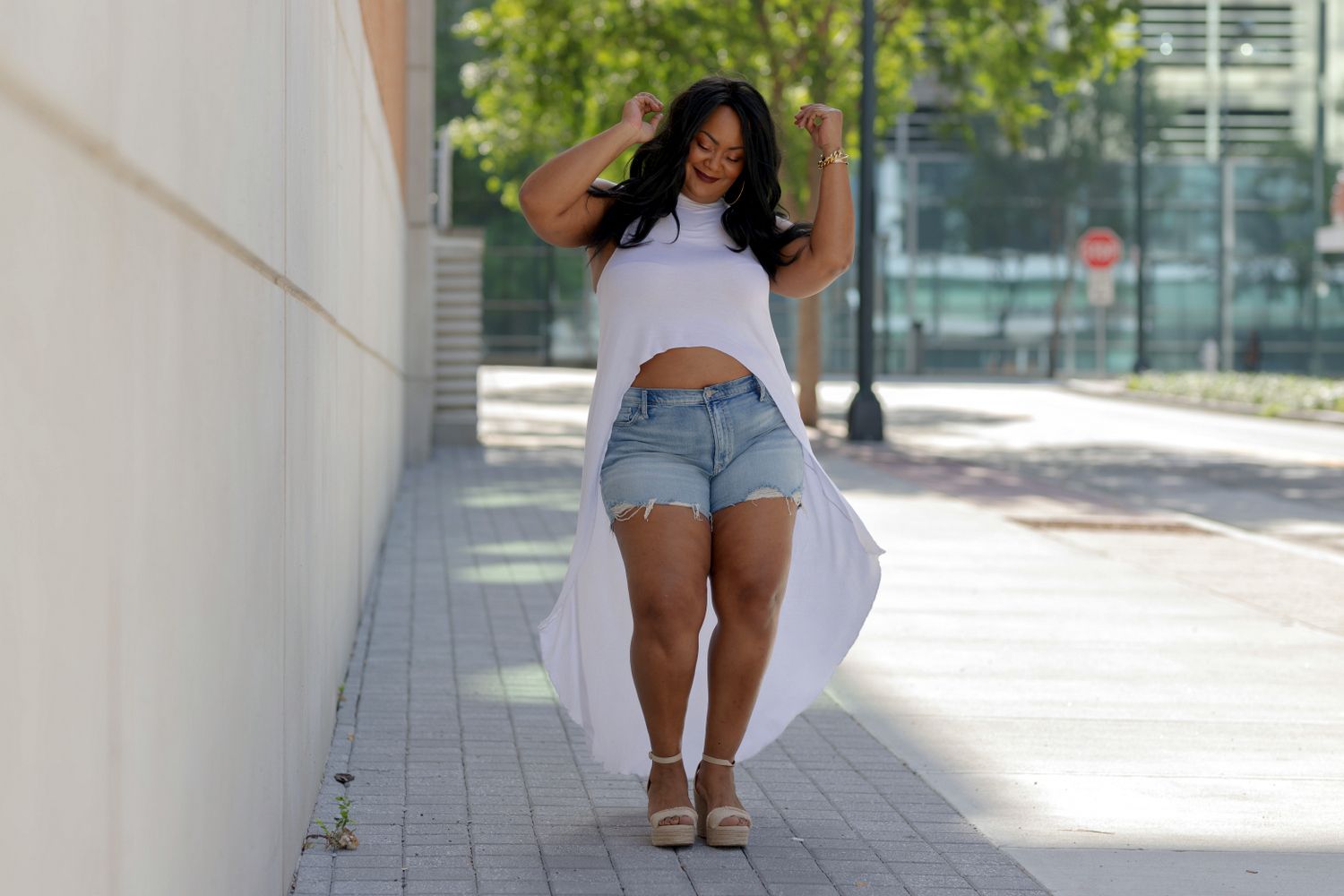 Marie Denee in Silver Jeans Shorts in Plus Sizes 