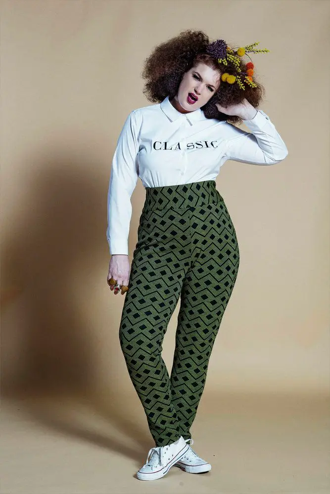 Jibri Fall 2019 Collection- JIBRI HIGH WAIST GREEN PRINT PENCIL PANTS