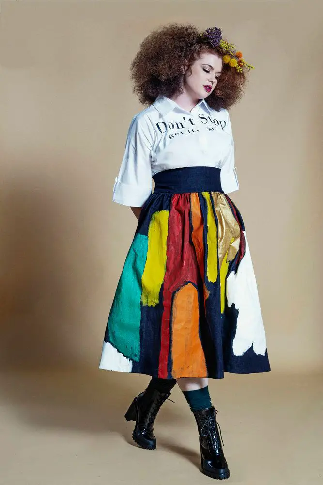 Jibri Fall 2019 Collection- JIBRI HIGH WAIST HAND PAINTED FLARE MIDI SKIRT