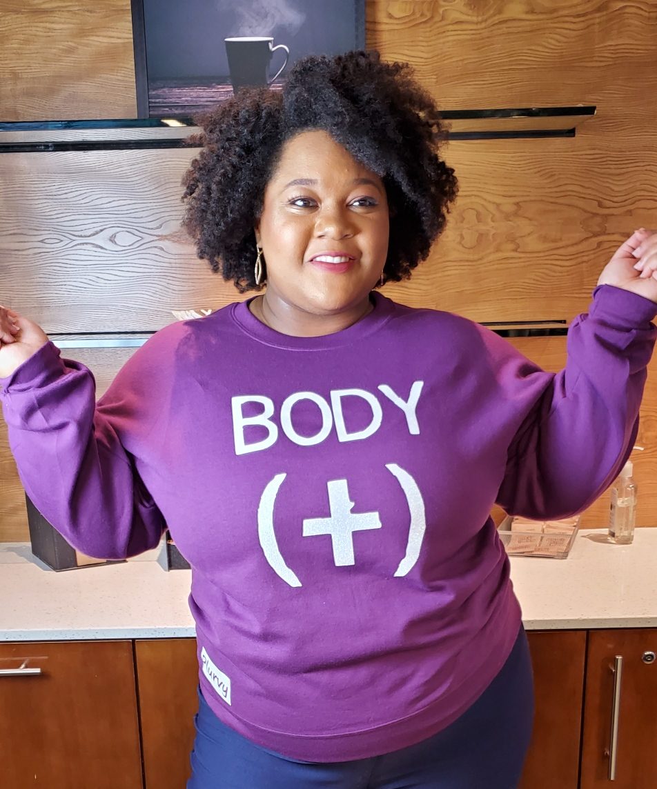 Body Positive plus size hoodie from Plurvy in purple