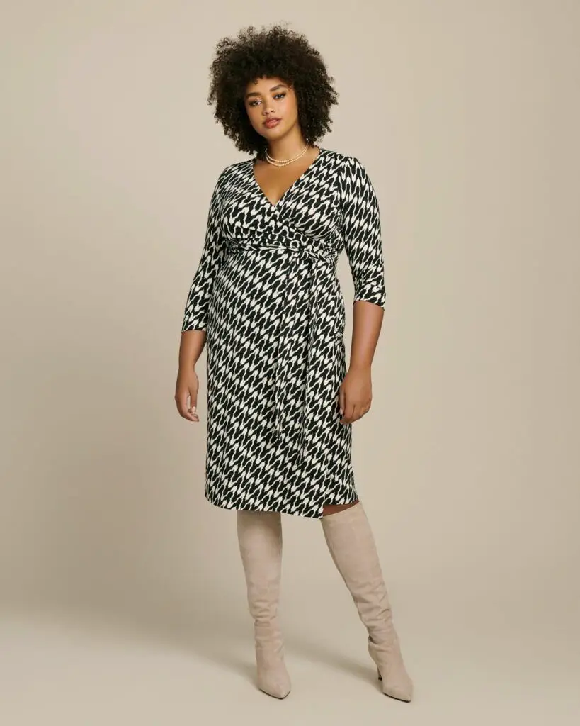 Julian Two Classic Wrap Dress by DVF in Plus Sizes at 11 Honore- Houndstooth