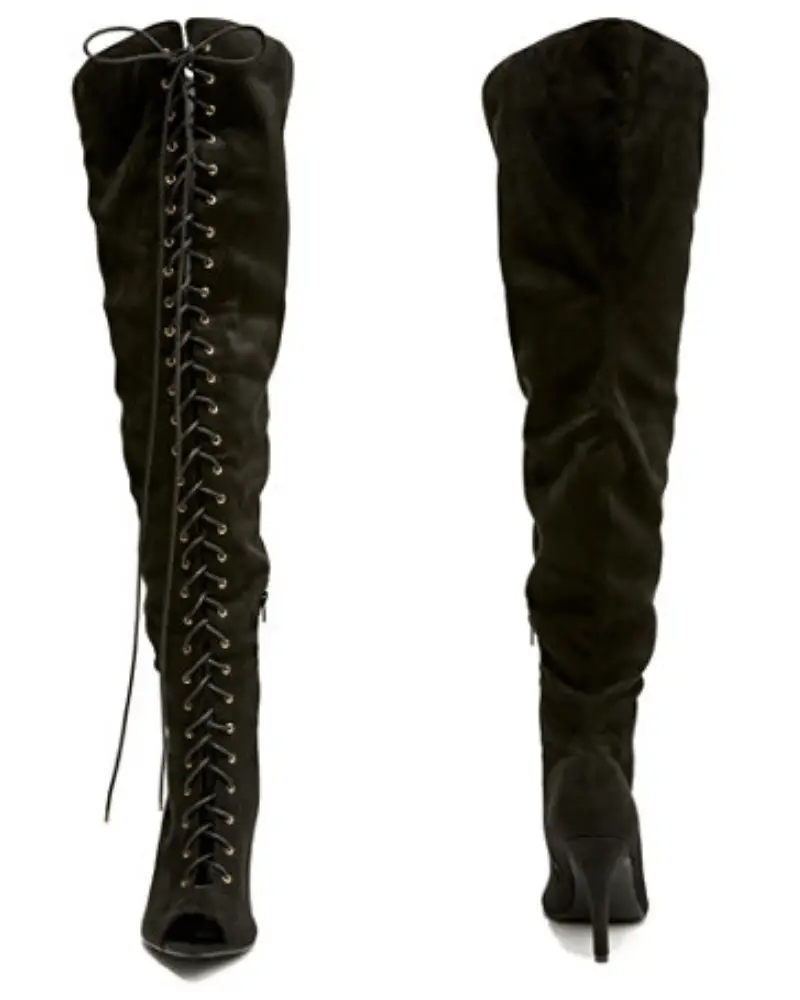 Laced up Black Thigh-High Boots from the Nadia x FTF Collection 