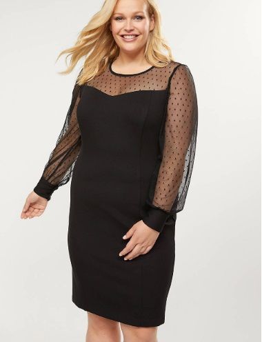 Little Black Dress with Polka Dot Mesh Sleeves 