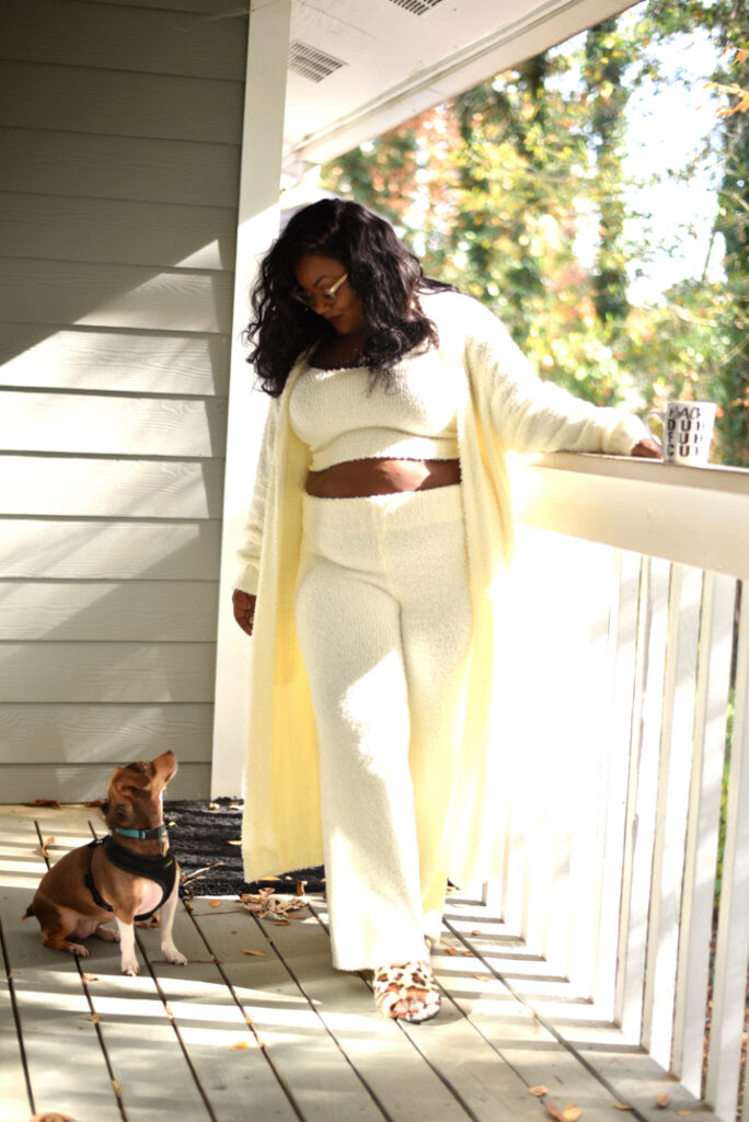 Marie Denee in Skims Cozy Collection Lounge wear in plus Sizes 