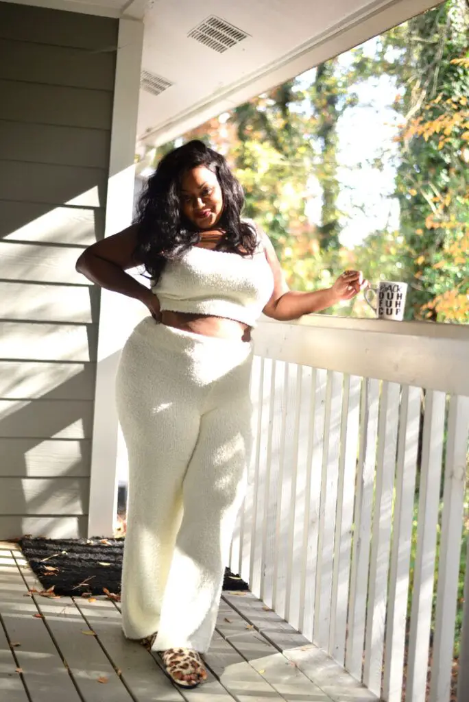 Marie Denee in Skims Cozy Collection Lounge wear in plus Sizes