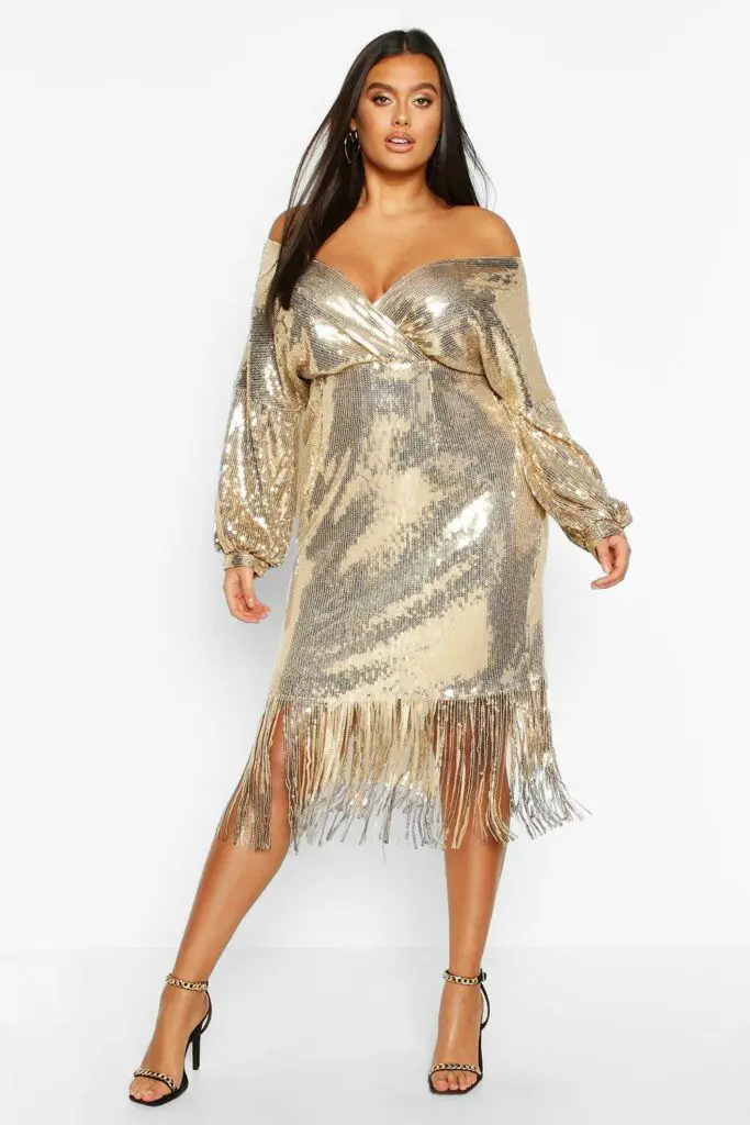 Plus Sequin Off The Shoulder Wrap Midi Dress